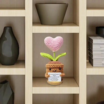 New Positive Energy Heart Flower Hand-woven Dolls Home Room Decor Hug Pocket Knitting Doll Positive Card Desktop Ornament Gifts
