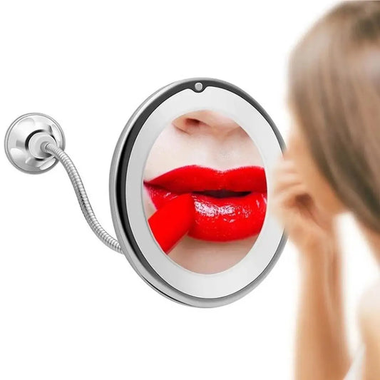 Flexible Gooseneck Makeup Mirror with LED Light 10X Magnifying Mirror Suction Cup Bright Diffused Light and 360 Degree Swivel