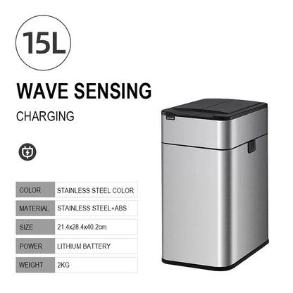 Wastebasket 20-liter Trash Can Stainless Steel Large Kitchen Garbage Can Smart Trash Can 20l 15l Food Waste Bin Automatic Sensor