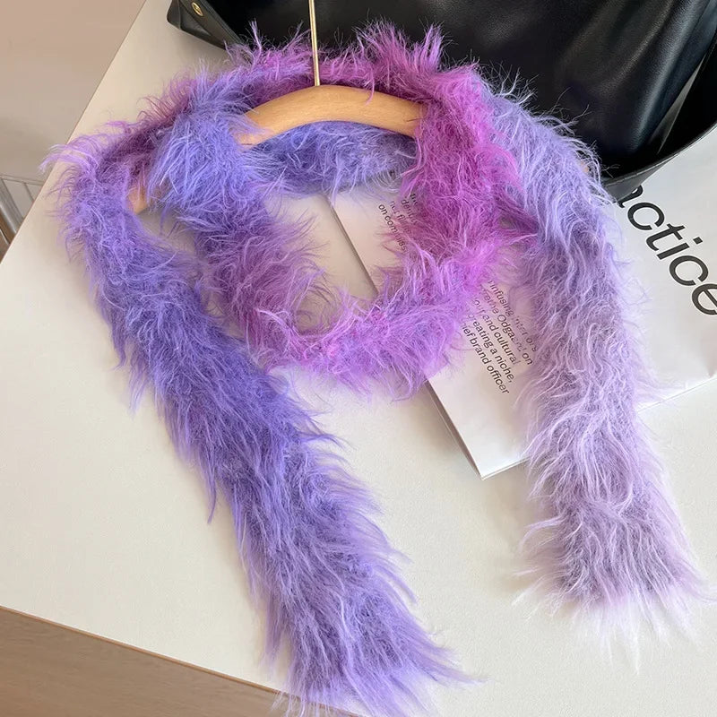 Striped Plush Scarf Women's Niche Design Sense Spice Girl Versatile Decoration Korean Version Thin and Narrow Long Scarf