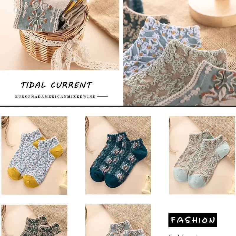 5 Pairs Lolita Japanese Woman Cute White Short Socks Set Girl Spring Summer Sweet Ruffle Lovely Cotton Socks For Women