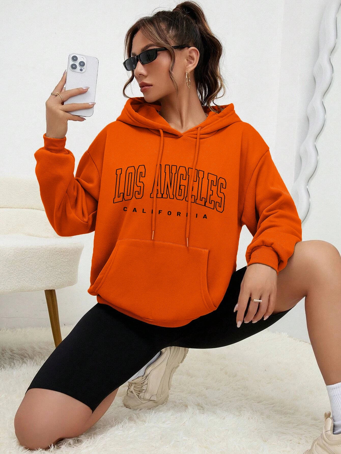 Women's Hoodies Los Angeles California Letter Printing Pocket Hoodie Casual Oversize Long Sleeve Clothes New In sweatshirts