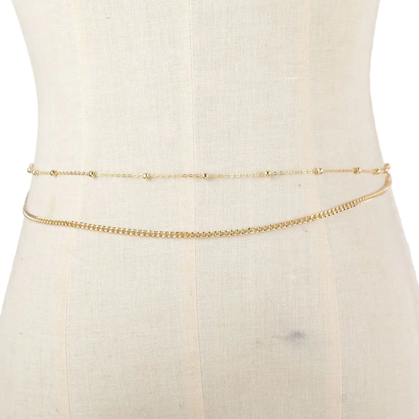 Fashionable and Sexy Round Bead Chain Double Waist Chain Simple Metal Thick Chain Body Chain Women's Belly Waist Decoration