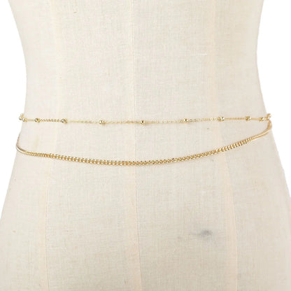 Fashionable and Sexy Round Bead Chain Double Waist Chain Simple Metal Thick Chain Body Chain Women's Belly Waist Decoration