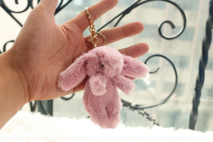 Stuffed Animals Cute Cartoon Rabbit Keychain Love Pompom Trinket Toy Girl Bag Car Keychain Mobile Phone Pendant Jewelry Gift