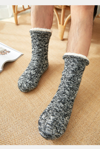 Thermal Socks Mens Winter warm Home Soft Male Cotton Thickened Plus Velvet Sleeping Anti Skid Grip Short Floor Slipper Sock
