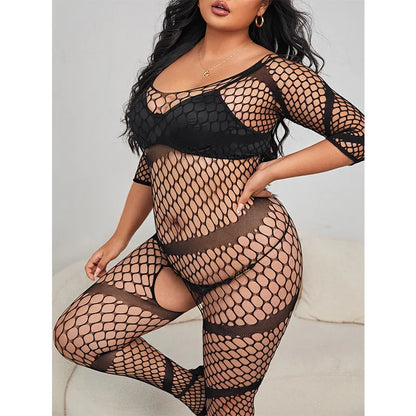 Erotic Mesh Tights Stockings Sexy Lingerie for Women Fishing Net Bodysuit Bra Set See-Through Lace Underwear Transparent Open