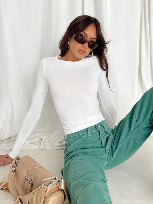 Women Casual Long Sleeve T-Shirts Spring Autumn Solid Slim Fit Pullovers Tees Shirts Female Streetwear Base Tees Tops  Casual