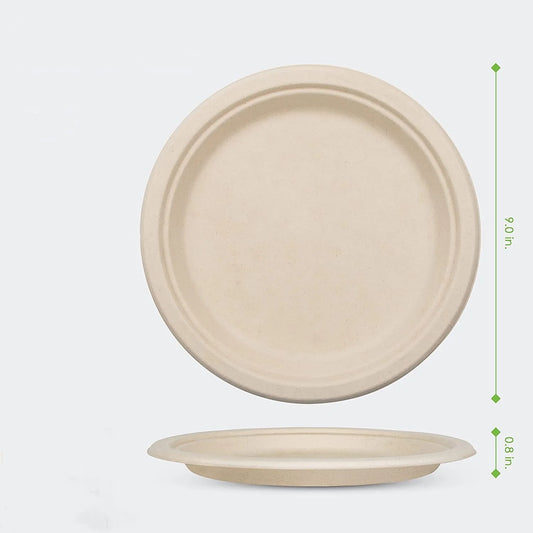 25-50Pack 9&7inch Heavy-Duty Disposable Paper Plates100% Compostable Bagasse Natural Biodegradable Eco-Friendly Sugarcane Plates
