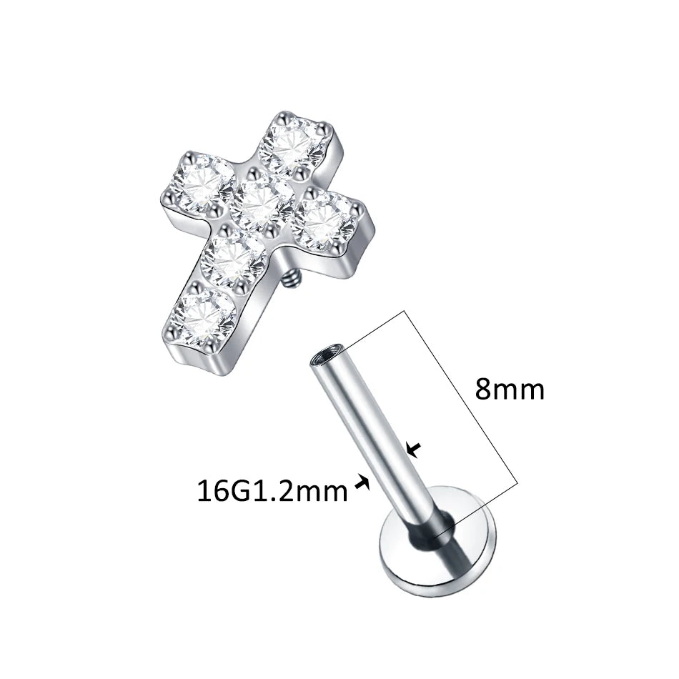 1pcs Titanium Piercing Cross Flower Stud Earring Internally Threaded Cubic Zircon Tragus Helix Piercing Body Jewelry
