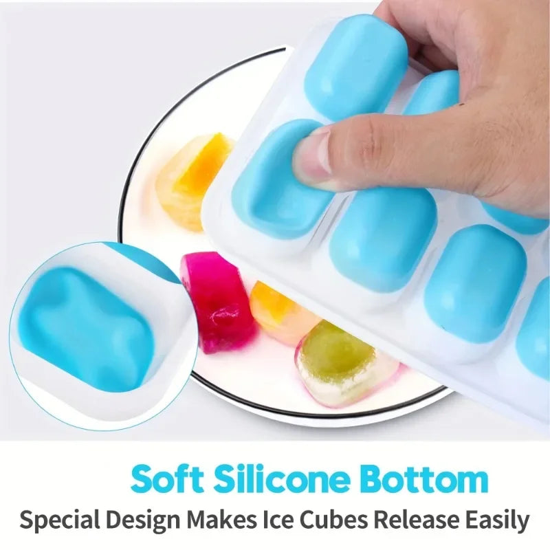 1 Pc Silicone Ice Cube Mold Easy-release Flexible Mold With Spill-resistant Removable Reusable Lidstackable Ice Tray With Cover