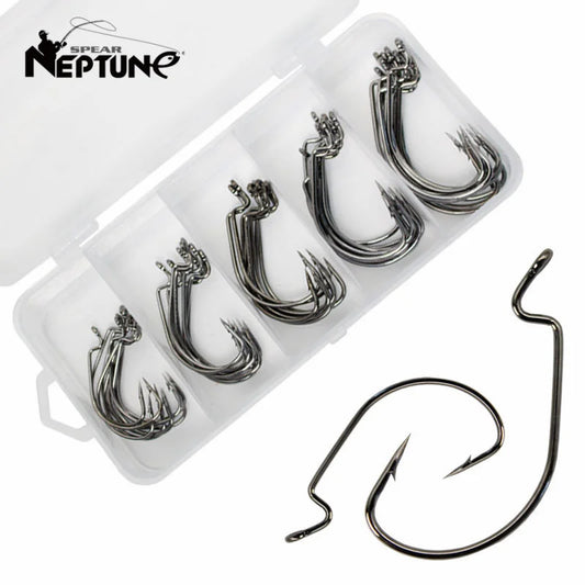 50pcs Crank Hook Set 8#-3/0 Fishing Hooks Saltwater Soft Worm Lure Wide Gap Offset Fishhook Jig Fish Hook For Carp Pike with Box