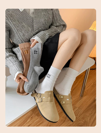 5 Pairs Socks Letter Designer Women Socks Luxury Brands Embroidered Striped Double-needle Mid-Tube Fashion Solid Cotton Socks