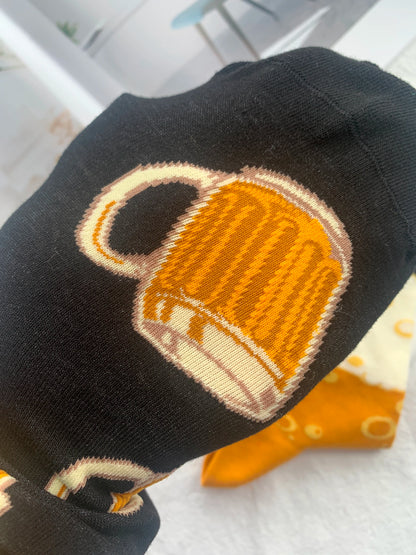 CHAOZHU 1 Pair Big Size Male Ab Side Jacquard Long Crew Fashion Bear And Bubble Black Yellow Casual Fancies Socks