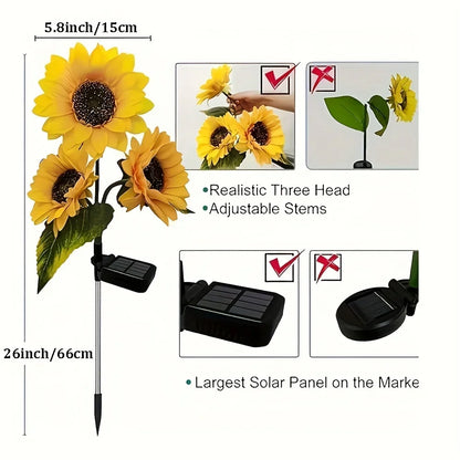 3 Head Solar Sunflower Lights  Garden Stake Outdoor Decorative Waterproof LED Landscape Lights for Patio, Garden, Yard