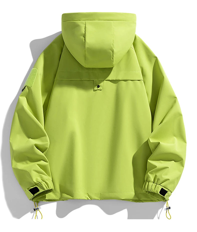 Windbreakers Men Hooded Jacket Zipper Coat Cargo Waterproof Black Bomber Camping Loose Thin Softshell Hooded Hiking Jacket