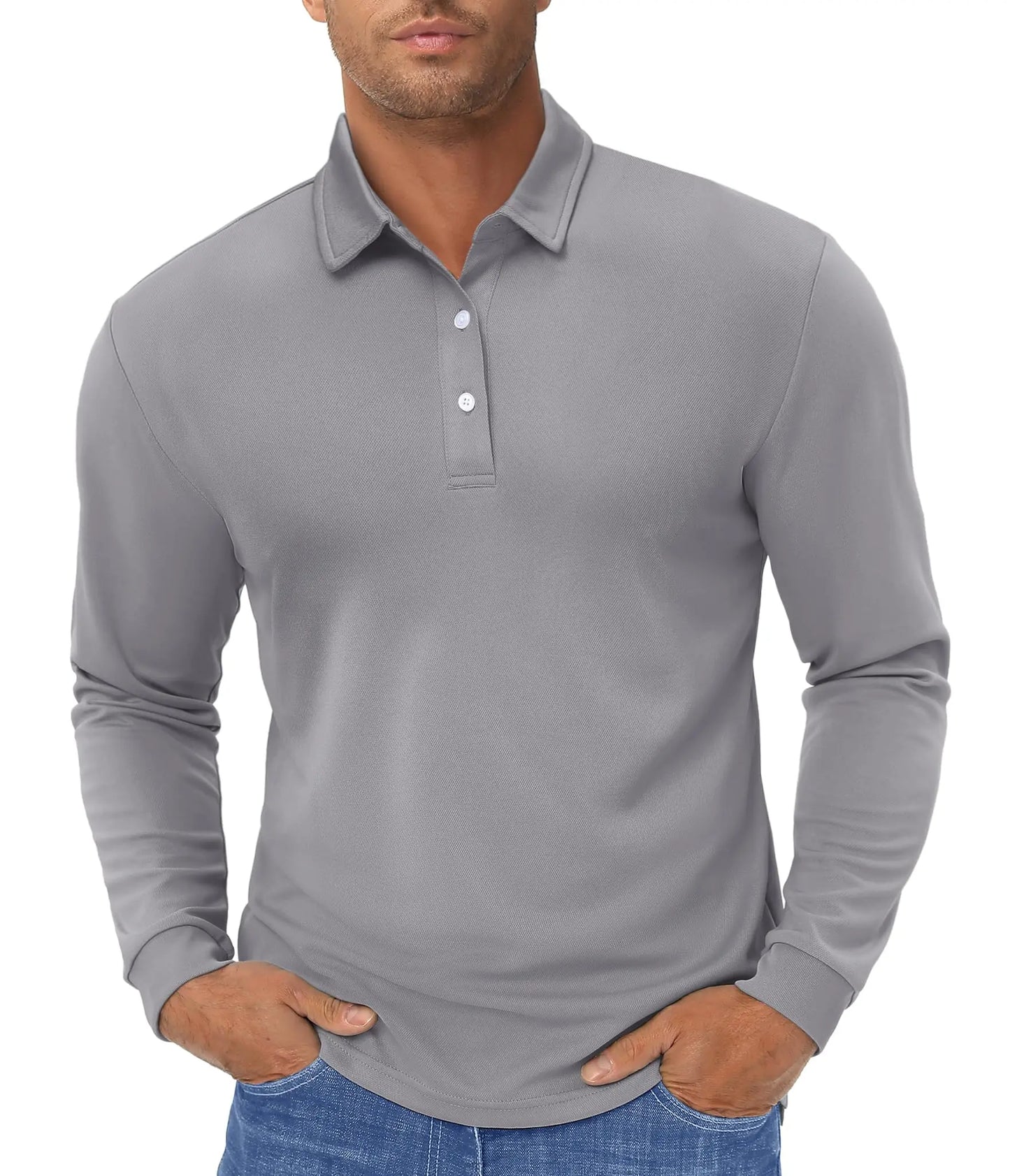 TACVASEN Long Sleeve Polos Quick Dry T-shirts Mens Breathable Sports Tees Casual Golf Polo Shirts Work T-shirt Pullover Tops Man