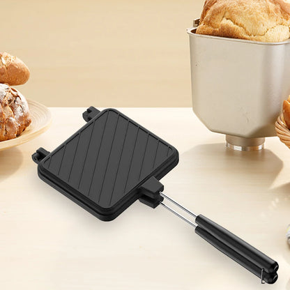 Double Sided Frying Pan Non-stick Grilled Sandwich Maker Heat-resistant Flip Grill Pan with Handle Outdoor Camping BBQ Tools