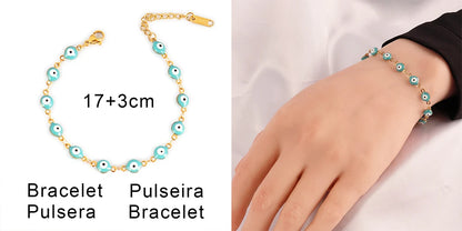 316L Stainless Steel Enamel Turkish Evil Eye Bracelets For Women Colorful Evil Eye Charm Bracelets Female Jewelry Gift