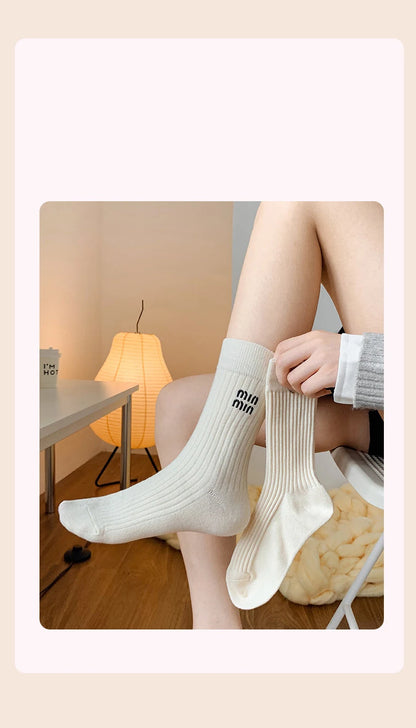 5 Pairs Socks Letter Designer Women Socks Luxury Brands Embroidered Striped Double-needle Mid-Tube Fashion Solid Cotton Socks