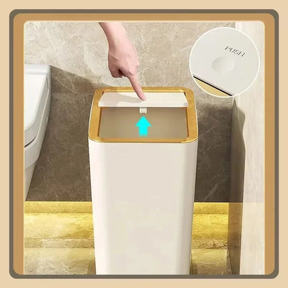 10L/12L Nordic Trash Can with One-Touch Lid Bin Deodorant Waterproof Dustbin Large Capacity Slim Toilet Gold Garbage Can