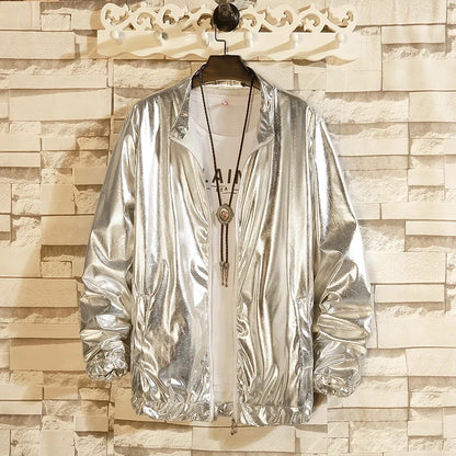 Mens Windbreaker Jackets Nightclub Stage Party Jackets Costume Streetwear Harajuku Hip Hop Reflective Jacket Gold Fashion Coats