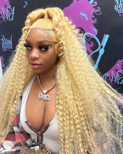 613 Curly Honey Blonde Lace Front Human Hair Wigs Loose Deep Wave 13x6 13×4 HD Water Wave Color Transparent Lace Frontal Wigs