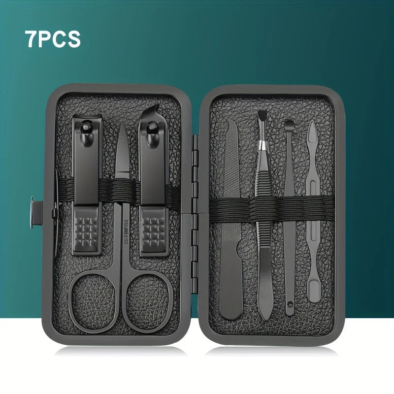 7/10/12/18/20/24PCS Set Professional Manicure Set Kits Stainless Steel Fingernail Toenail Clippers Set with Leather Portable