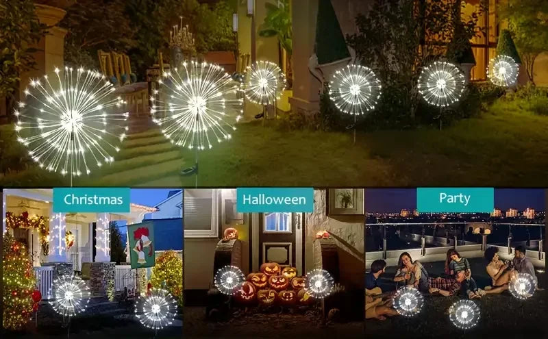 NEW Garedn Solar Fireworks Lights Outdoor Waterproof Solar Garden Lights 8 Lighting Modes with Remote Control Decorations Light