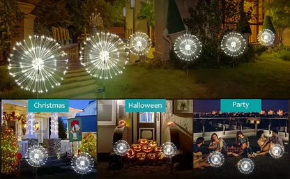 NEW Garedn Solar Fireworks Lights Outdoor Waterproof Solar Garden Lights 8 Lighting Modes with Remote Control Decorations Light