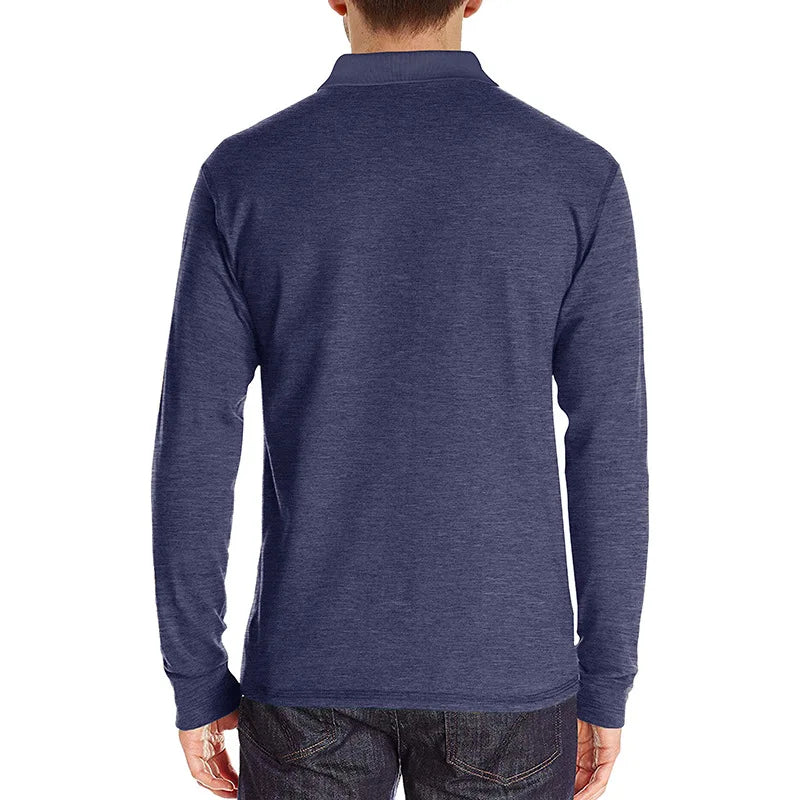 Spring Trend Men's Long Sleeve Casual Tshirt Solid Lapel Button Up Pullover Tops Autumn Turn Down Collar Bottoming Polo Shirt