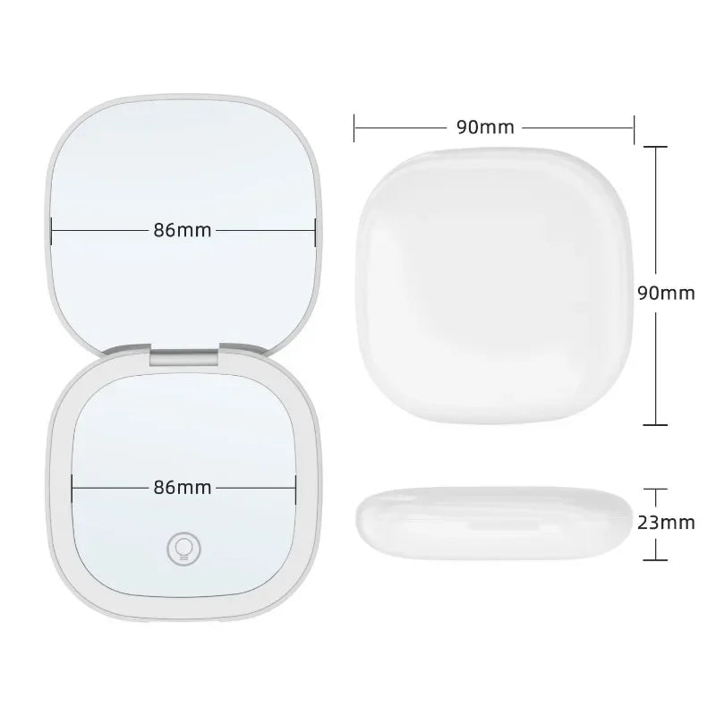 Compact Small Mini Gift Vanity Table Folding Led Lights Portable Hand Held Pocket Makeup Mirror 2X magnifying