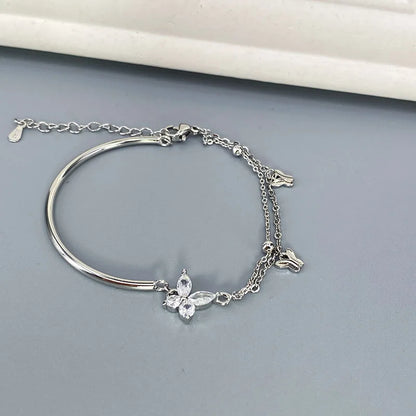 VENTFILLE 925 Sterling Silver Diamond-Studded Butterfly Bracelet Women's Fashion Temperament Flower Adjustable Bracelet
