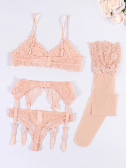 Varsbaby Lace Bra Sets for Women Non-padded Bra Panty Garter Stockings Summer Underwear Lingerie Sexy