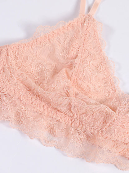 Varsbaby Lace Bra Sets for Women Non-padded Bra Panty Garter Stockings Summer Underwear Lingerie Sexy