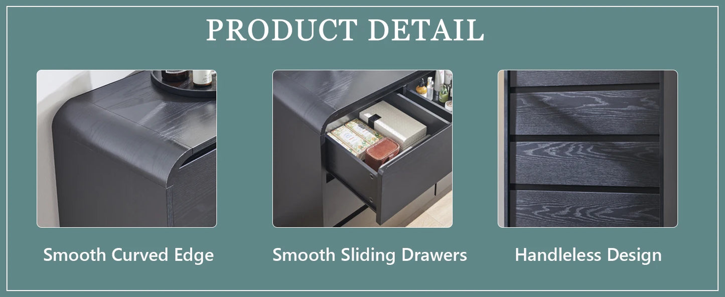 Modern 6 Drawers Dresser, 47" Wide Wood Dressers & Chests of Drawers w/Curved Profile Design, Natural Texture for Bedroom.