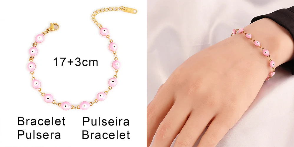 316L Stainless Steel Enamel Turkish Evil Eye Bracelets For Women Colorful Evil Eye Charm Bracelets Female Jewelry Gift