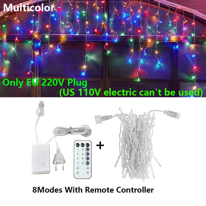 3.5-40M LED Icicle String Lights Christmas Curtain Fairy Lights Garland Remote Outdoor For New Year Wedding Street Holiday Decor