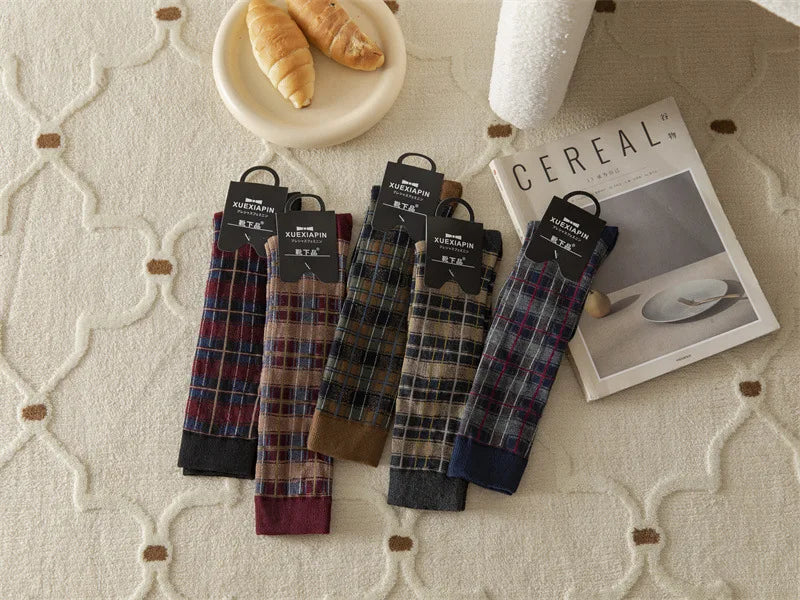 Stockings Women Harajuku Retro Vintage Plaid Long Socks Stocking JK College Style School Girls Cotton Knee Socks Women Stockings