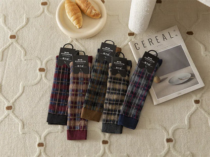 Stockings Women Harajuku Retro Vintage Plaid Long Socks Stocking JK College Style School Girls Cotton Knee Socks Women Stockings