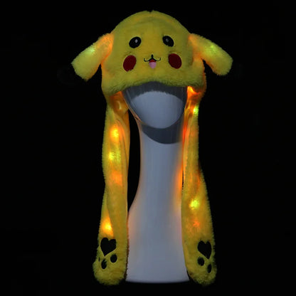 New Anime Pokemon Kawaii Pikachu Women Hat Beanie Can Moving Bunny Ears Hat with Shine Earflap Casual Animal Cap Birthday Gift
