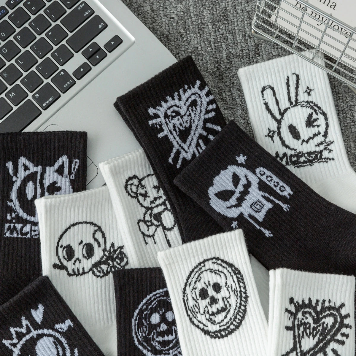 Multipack Men's Crew Socks, Graffiti Goblin, Ghost Face, Clown, Pumpkin Designs, Halloween Gift Recommendation