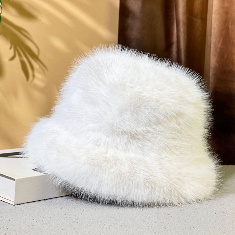 2024 Fluffy Faux Fur Bucket Hats Women Rabbit Fur Warm Thick Plush Winter Hat Lady Fashion Luxury Panama Furry Fisherman Cap Y2k