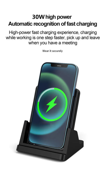 30W Wireless Charger Pad Stand Desktop Ultra-thin Mobile Phone Fast Charging Dock Station For iPhone 15 14 13 12 Samsung Xiaomi