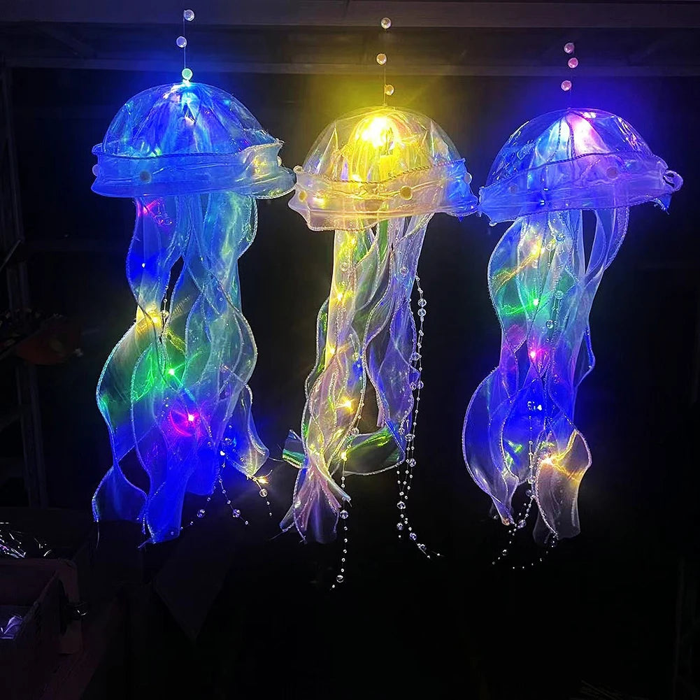 5PCS Jellyfish Bedroom Night Light Lamp Button Battery Hanging Atmosphere Decoration Lamp with Ribbon&Bead for Girl Bedroom 2024