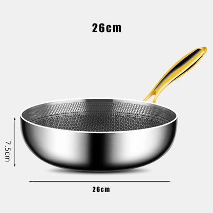 316 Stainless Steel Frying Pan Wok Non-stick Cooking Honeycomb Steak Gas Stove Pot Induction General Saucepan Kitchen Cookware
