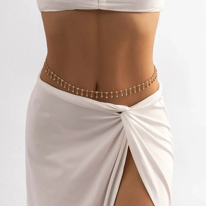 Fashionable and Sexy Round Bead Chain Double Waist Chain Simple Metal Thick Chain Body Chain Women's Belly Waist Decoration
