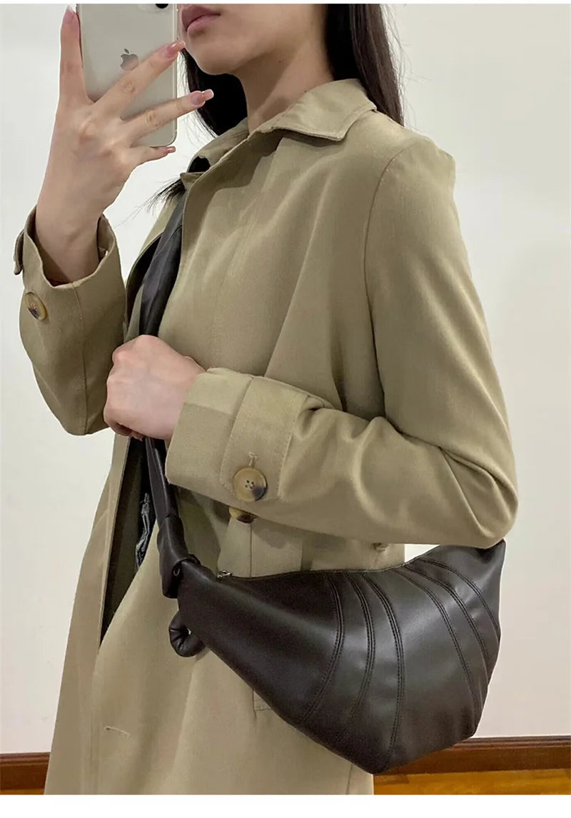 Luxury Brand Lambskin Croissant Bag Genuine Leather Croissant Bag Trendy Must-have Shoulder Crossbody Bag Couple Style
