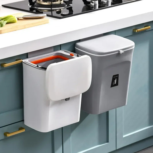 7/9L Wall Mounted Trash Can Household Galley Waste Bin Hanging Bathroom Trash Can With Lid Food Garbage Bin Kitchen Accessories