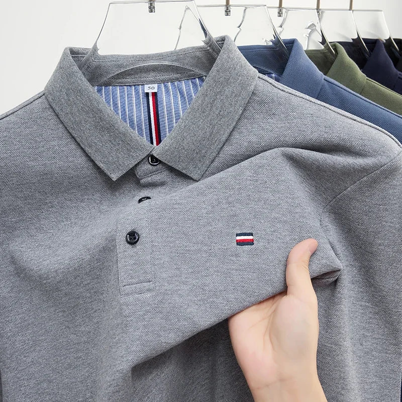 New Men's Casual and Fashionable Embroidered Long Sleeved Polo Shirt Comfortable Breathable and Versatile Summer Top